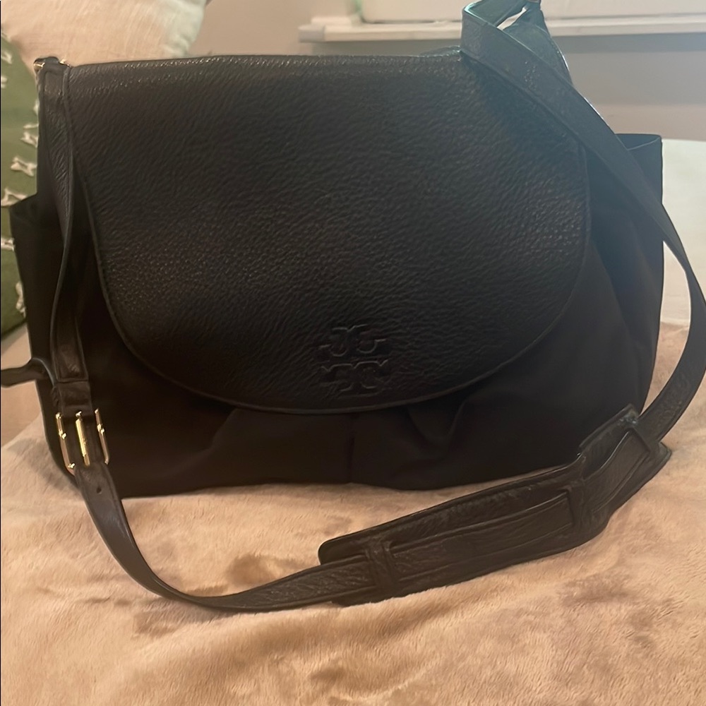 Tory Burch Thea Black Baby Bag with Flap Closure